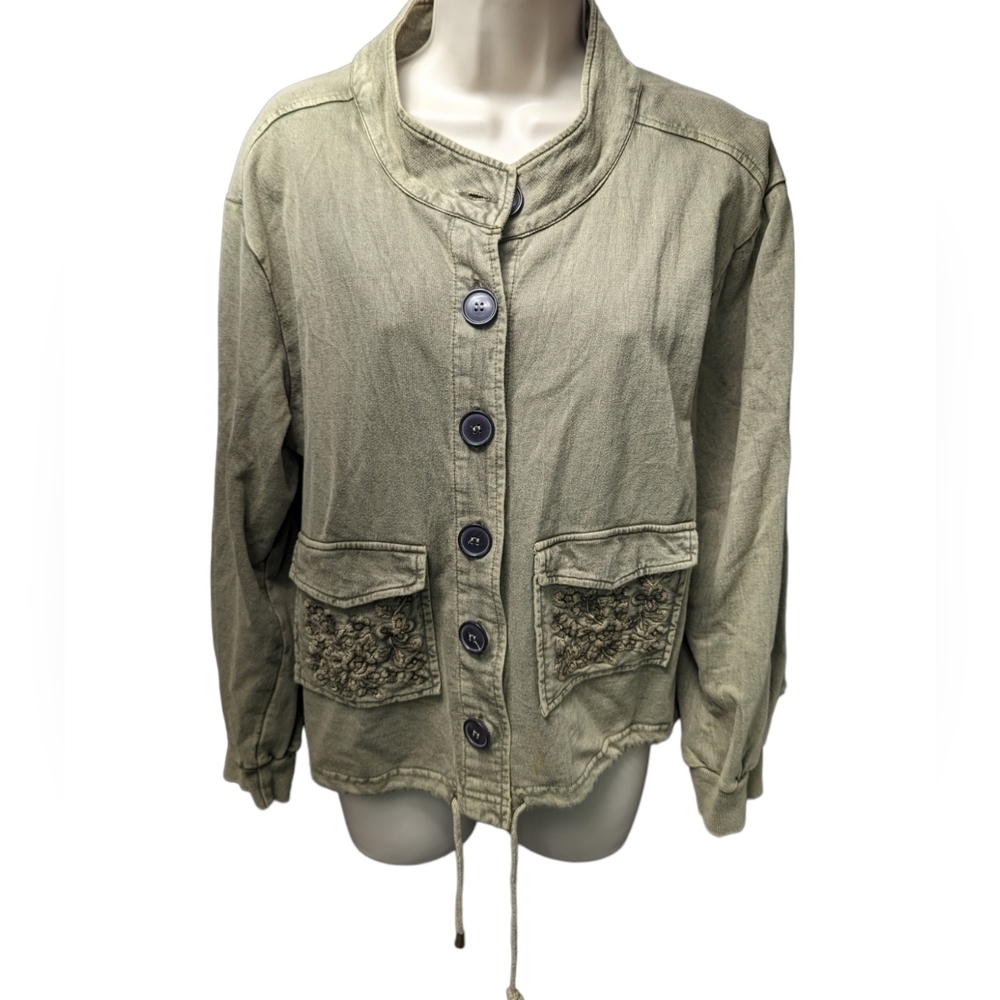 Solitaire Button Front Terry Jacket Sz L